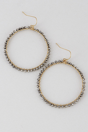 Cute Thin Round Earrings with Beaded Stones 7BBA4